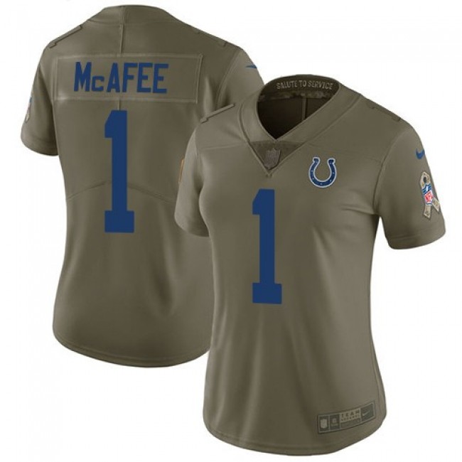 Women's Colts #1 Pat McAfee Olive Stitched NFL Limited 2017 Salute to Service Jersey
