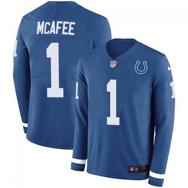 Nike Colts #1 Pat McAfee Royal Blue Team Color Men's Stitched NFL Limited Therma Long Sleeve Jersey
