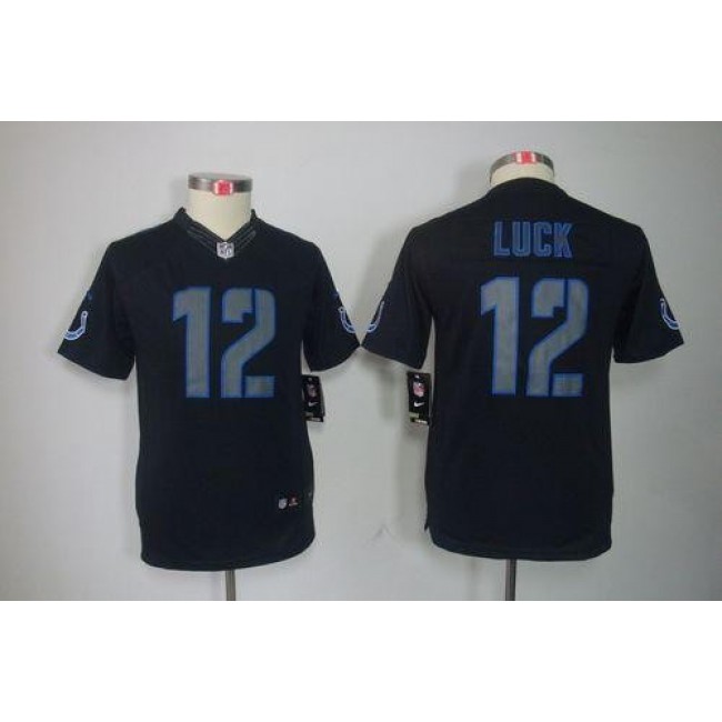 Indianapolis Colts #12 Andrew Luck Black Impact Youth Stitched NFL Limited Jersey