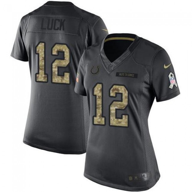 Women's Colts #12 Andrew Luck Black Stitched NFL Limited 2016 Salute to Service Jersey