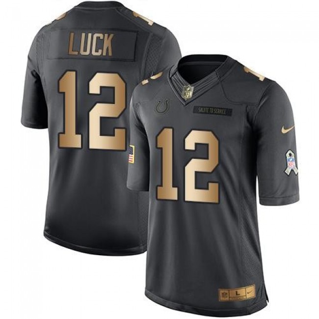 Indianapolis Colts #12 Andrew Luck Black Youth Stitched NFL Limited Gold Salute to Service Jersey