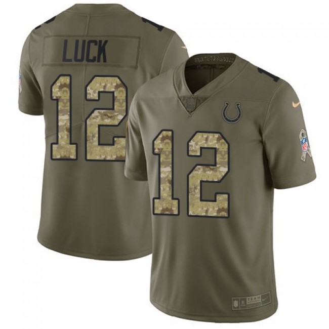 Indianapolis Colts #12 Andrew Luck Olive-Camo Youth Stitched NFL Limited 2017 Salute to Service Jersey
