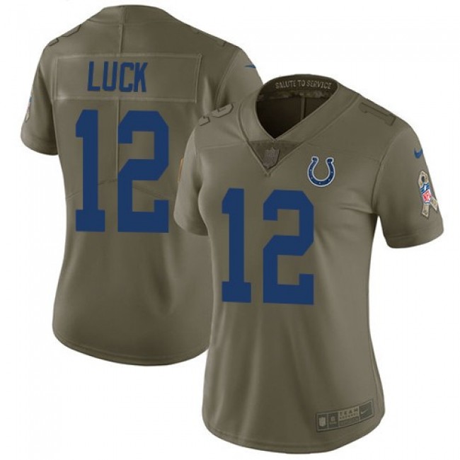 Women's Colts #12 Andrew Luck Olive Stitched NFL Limited 2017 Salute to Service Jersey