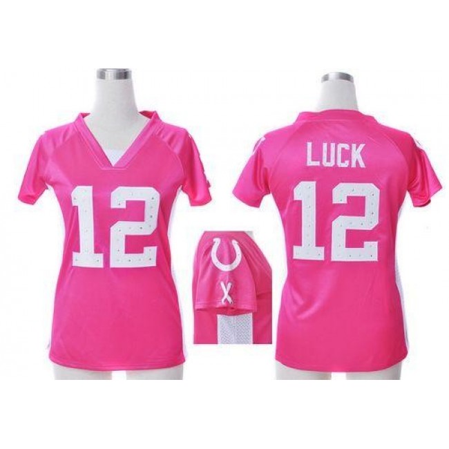 Women's Colts #12 Andrew Luck Pink Draft Him Name Number Top Stitched NFL Elite Jersey