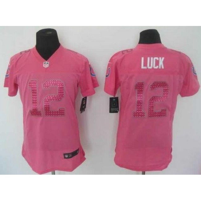 Women's Colts #12 Andrew Luck Pink Sweetheart Stitched NFL Elite Jersey