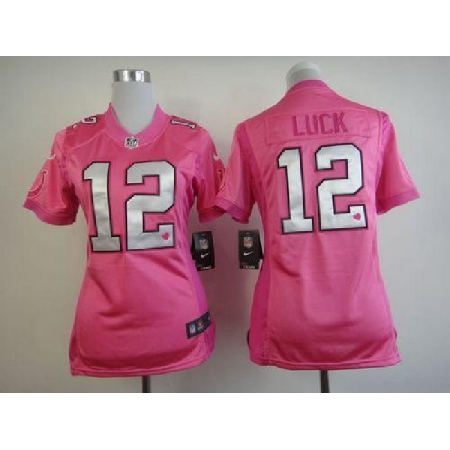 Women's Colts #12 Andrew Luck Pink Be Luv'd Stitched NFL Elite Jersey