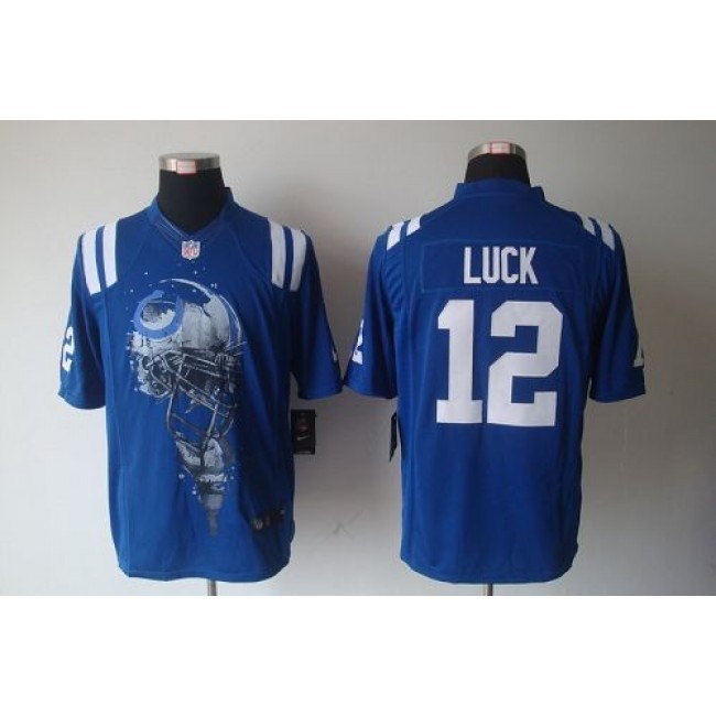 Nike Colts #12 Andrew Luck Royal Blue Team Color Men's Stitched NFL Helmet Tri-Blend Limited Jersey