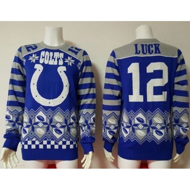 Nike Colts #12 Andrew Luck Royal Blue/White Men's Ugly Sweater