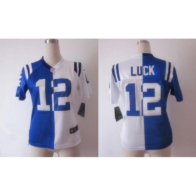 Women's Colts #12 Andrew Luck Royal Blue White Stitched NFL Elite Split Jersey