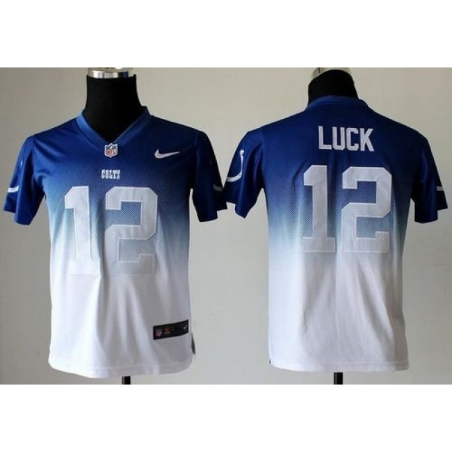 Indianapolis Colts #12 Andrew Luck Royal Blue-White Youth Stitched NFL Elite Fadeaway Fashion Jersey