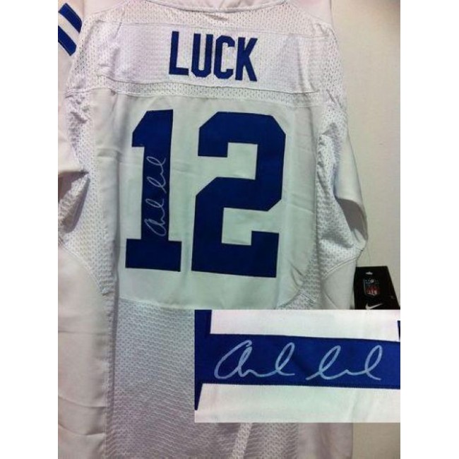 Nike Colts #12 Andrew Luck White Men's Stitched NFL Elite Autographed Jersey