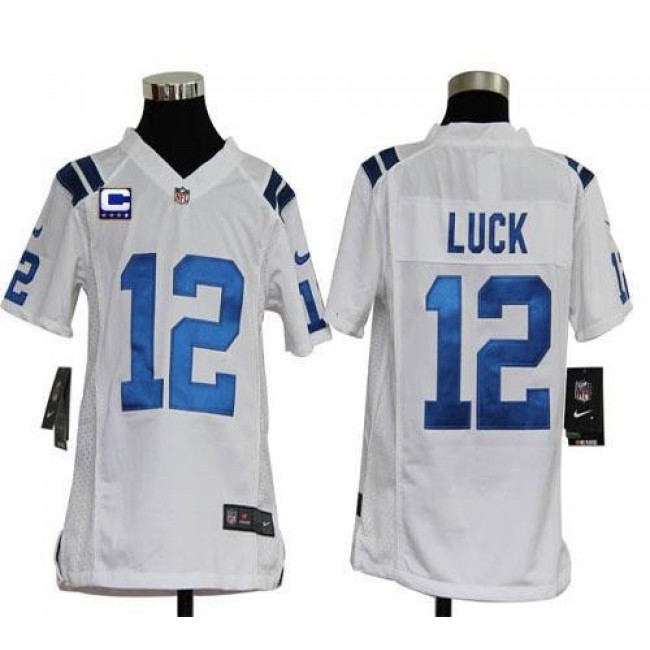 Indianapolis Colts #12 Andrew Luck White With C Patch Youth Stitched NFL Elite Jersey