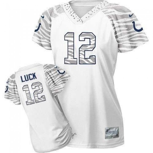 Women's Colts #12 Andrew Luck White Zebra Field Flirt Stitched NFL Elite Jersey