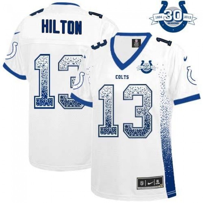 Women's Colts #13 T.Y. Hilton White With 30TH Seasons Patch Stitched NFL Elite Drift Jersey