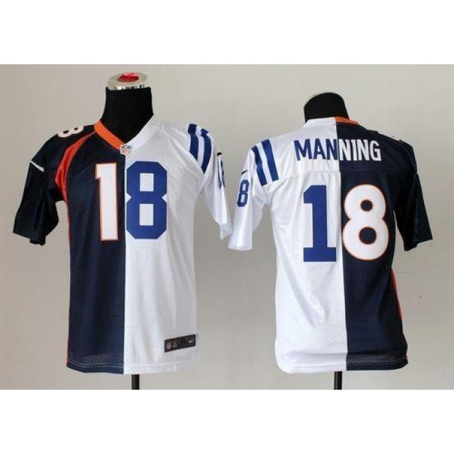 Indianapolis Colts #18 Peyton Manning Blue-White Youth Stitched NFL Elite Split Denver Broncos Jersey
