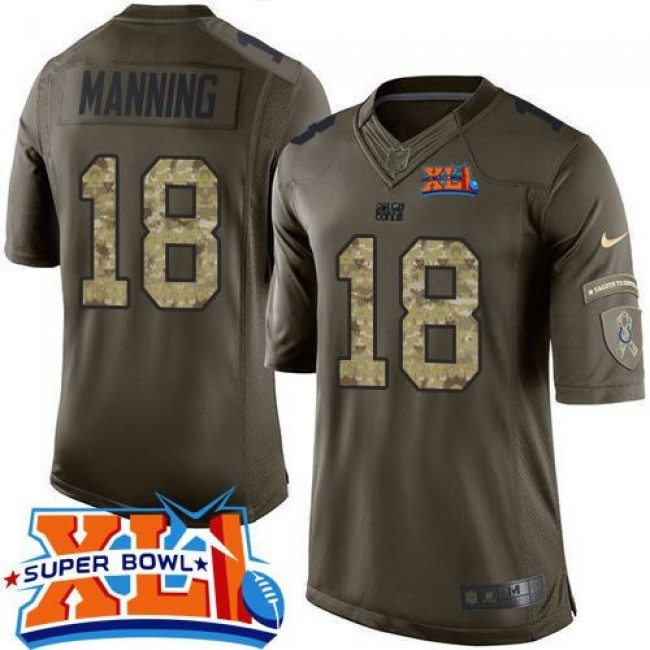 Indianapolis Colts #18 Peyton Manning Green Super Bowl XLI Youth Stitched NFL Limited Salute to Service Jersey