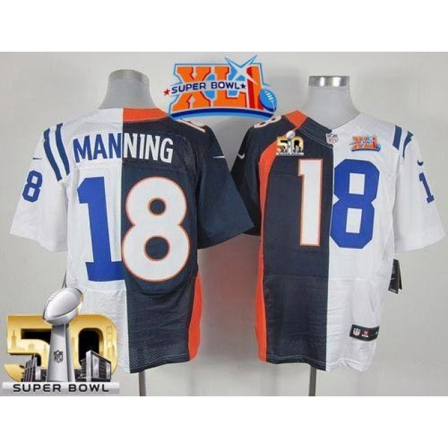 Nike Colts #18 Peyton Manning Navy Blue/White Super Bowl XLI & Super Bowl 50 Men's Stitched NFL Elite Split Broncos Jersey