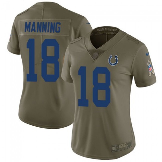 Women's Colts #18 Peyton Manning Olive Stitched NFL Limited 2017 Salute to Service Jersey