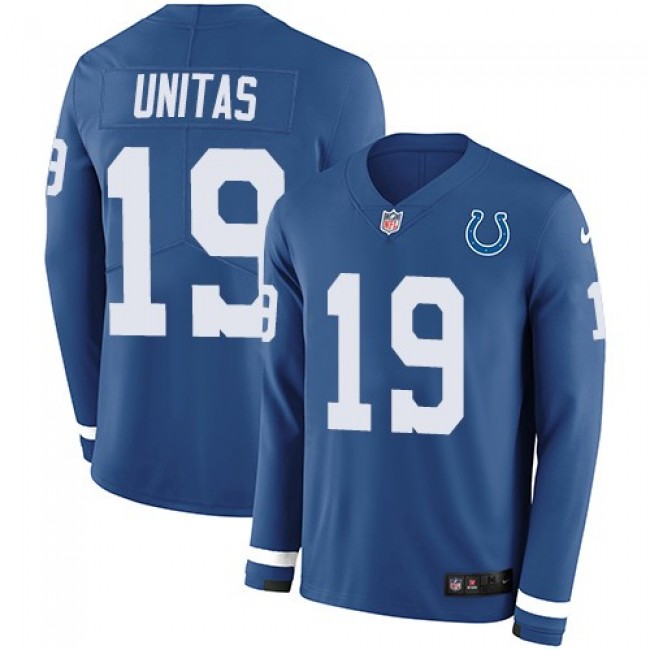 Nike Colts #19 Johnny Unitas Royal Blue Team Color Men's Stitched NFL Limited Therma Long Sleeve Jersey