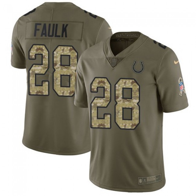 Nike Colts #28 Marshall Faulk Olive/Camo Men's Stitched NFL Limited 2017 Salute To Service Jersey