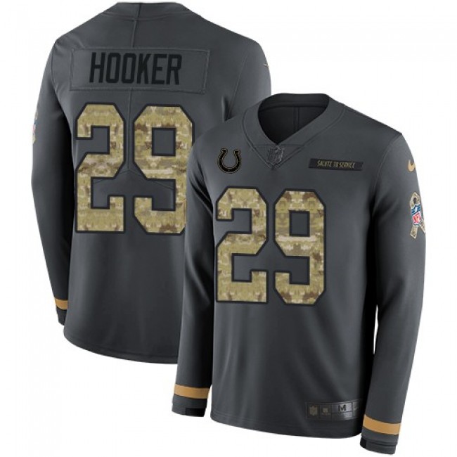 Nike Colts #29 Malik Hooker Anthracite Salute to Service Men's Stitched NFL Limited Therma Long Sleeve Jersey