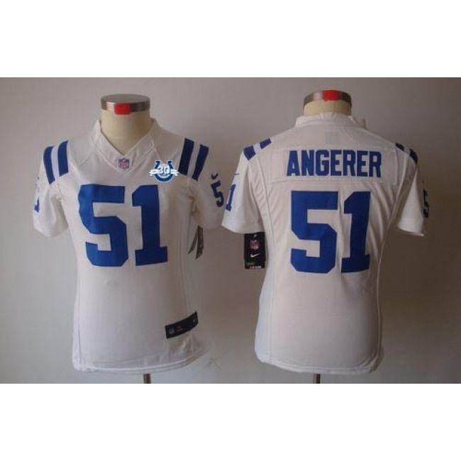 Women's Colts #51 Pat Angerer White With 30TH Seasons Patch Stitched NFL Limited Jersey
