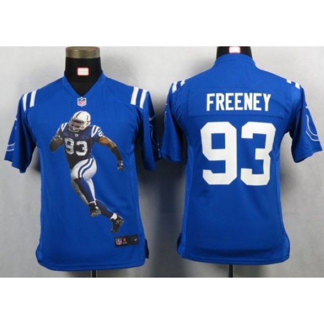 Indianapolis Colts #93 Dwight Freeney Royal Blue Team Color Youth Portrait Fashion NFL Game Jersey
