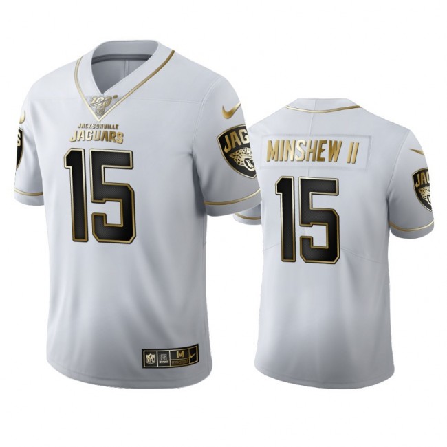 Jacksonville Jaguars #15 Gardner Minshew II Men's Nike White Golden Edition Vapor Limited NFL 100 Jersey