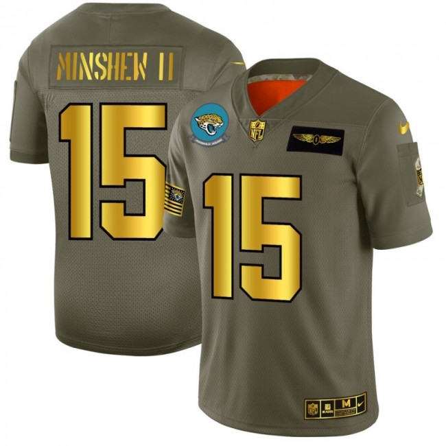 Jacksonville Jaguars #15 Gardner Minshew II NFL Men's Nike Olive Gold 2019 Salute to Service Limited Jersey