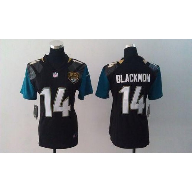 Women's Jaguars #14 Justin Blackmon Black Alternate Stitched NFL Elite Jersey