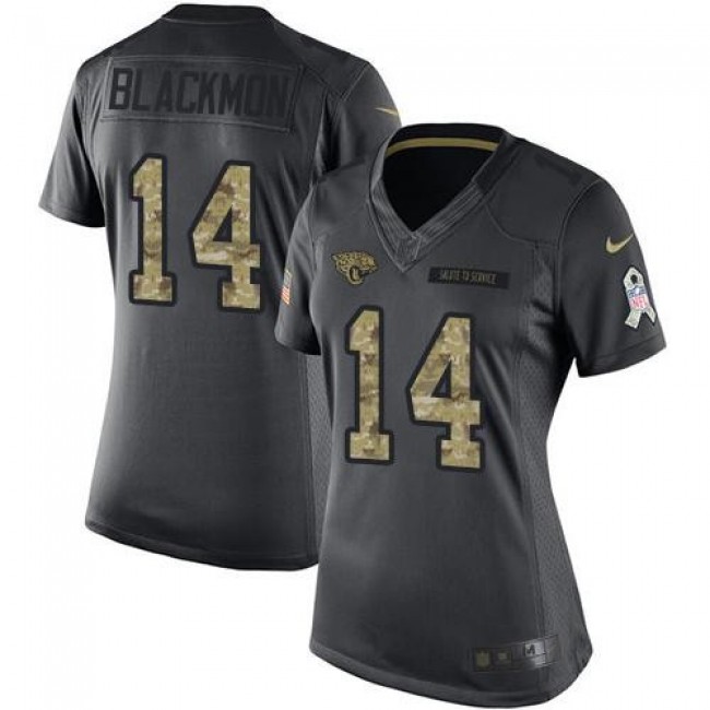 Women's Jaguars #14 Justin Blackmon Black Stitched NFL Limited 2016 Salute to Service Jersey