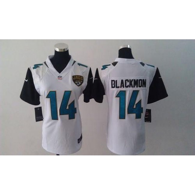 Women's Jaguars #14 Justin Blackmon White Stitched NFL Elite Jersey
