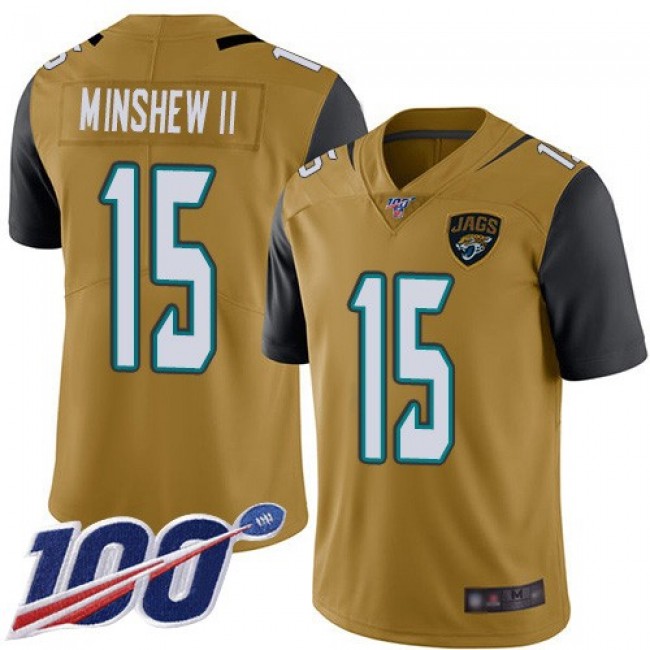 Nike Jaguars #15 Gardner Minshew II Gold Men's Stitched NFL Limited Rush 100th Season Jersey