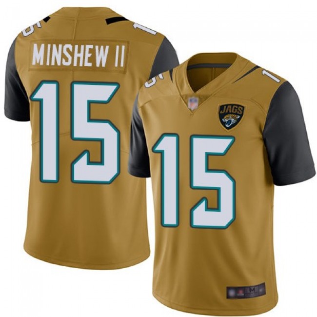 Nike Jaguars #15 Gardner Minshew II Gold Men's Stitched NFL Limited Rush Jersey