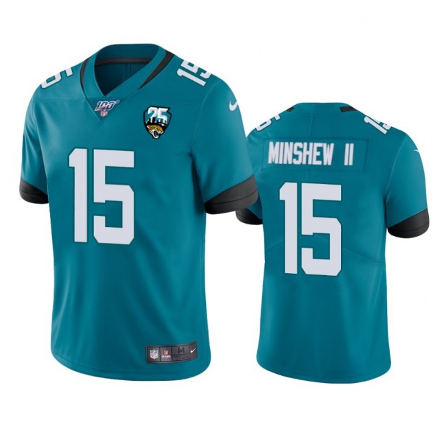 Nike Jaguars #15 Gardner Minshew II Teal 25th Anniversary Vapor Limited Stitched NFL 100th Season Jersey