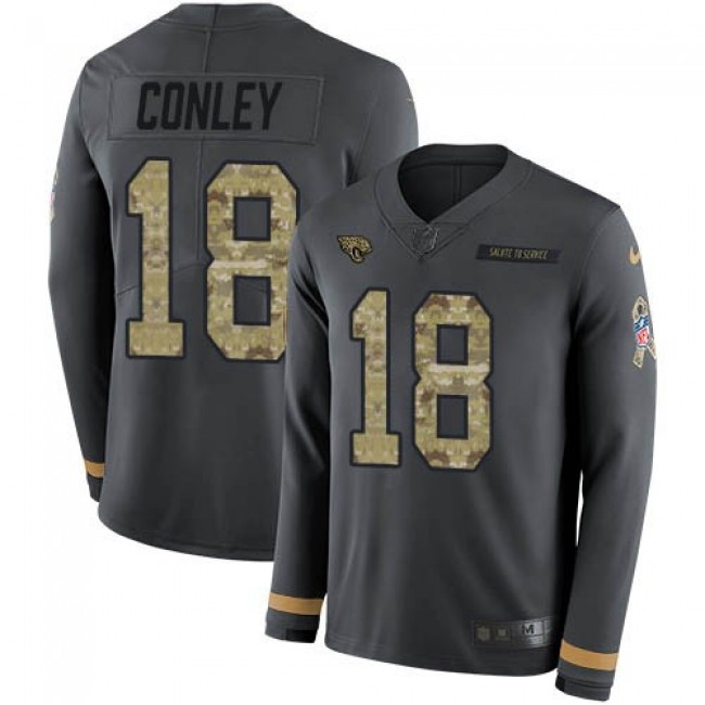 Nike Jaguars #18 Chris Conley Anthracite Salute to Service Men's Stitched NFL Limited Therma Long Sleeve Jersey