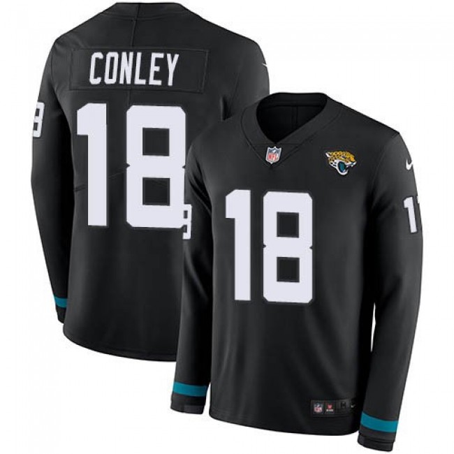Nike Jaguars #18 Chris Conley Black Team Color Men's Stitched NFL Limited Therma Long Sleeve Jersey