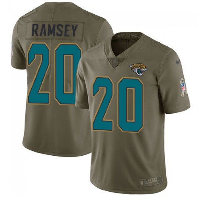 Jacksonville Jaguars #20 Jalen Los Angeles Ramsey Olive Youth Stitched NFL Limited 2017 Salute to Service Jersey
