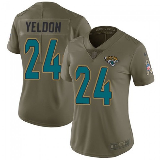Women's Jaguars #24 T.J. Yeldon Olive Stitched NFL Limited 2017 Salute to Service Jersey