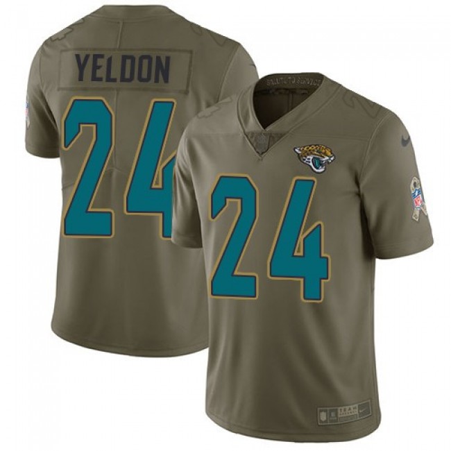 Jacksonville Jaguars #24 T.J. Yeldon Olive Youth Stitched NFL Limited 2017 Salute to Service Jersey