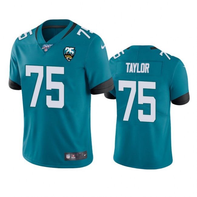 Nike Jaguars #75 Jawaan Taylor Teal 25th Anniversary Vapor Limited Stitched NFL 100th Season Jersey