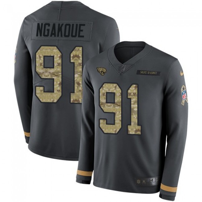 Nike Jaguars #91 Yannick Ngakoue Anthracite Salute to Service Men's Stitched NFL Limited Therma Long Sleeve Jersey