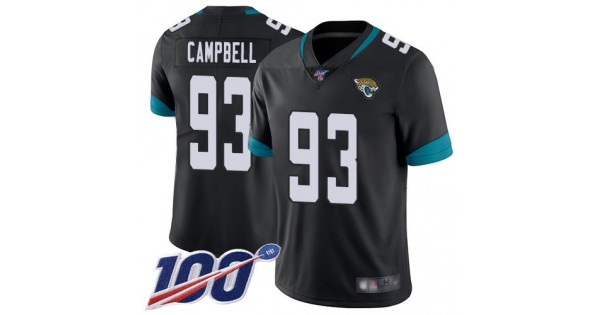منقاش Nike Jaguars #93 Calais Campbell Black Team Color Men's Stitched NFL 100th Season Vapor Limited Jersey غلاية الحليب