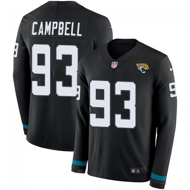 Nike Jaguars #93 Calais Campbell Black Team Color Men's Stitched NFL Limited Therma Long Sleeve Jersey