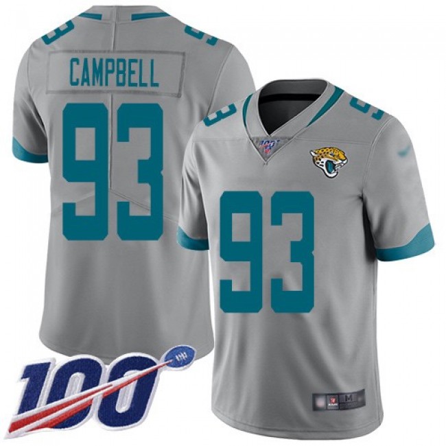 Nike Jaguars #93 Calais Campbell Silver Men's Stitched NFL Limited Inverted Legend 100th Season Jersey