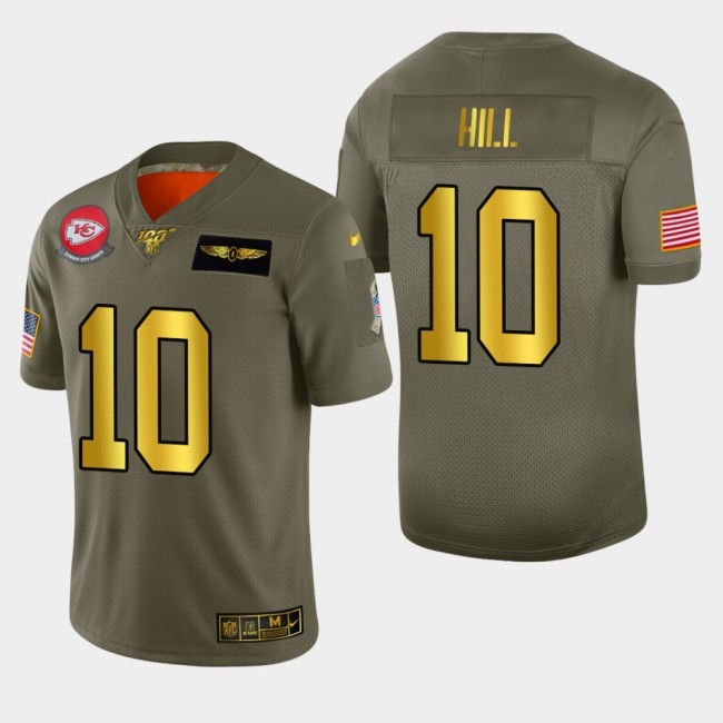 Kansas City Chiefs #10 Tyreek Hill Men's Nike Olive Gold 2019 Salute to Service Limited NFL 100 Jersey