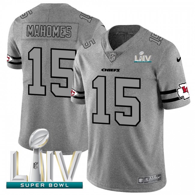 Kansas City Chiefs #15 Patrick Mahomes Men's Nike Gray Super Bowl LIV 2020 Gridiron II Vapor Untouchable Limited NFL Jersey