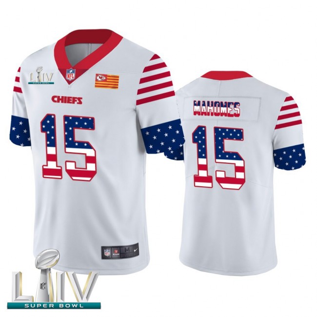 Kansas City Chiefs #15 Patrick Mahomes White Super Bowl LIV 2020 Men's Nike Team Logo USA Flag Vapor Untouchable Limited NFL Jersey