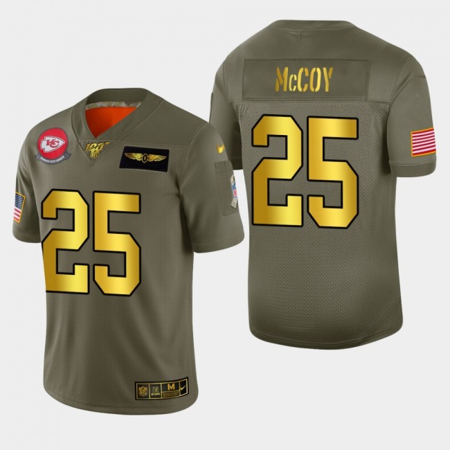 Kansas City Chiefs #25 LeSean McCoy Men's Nike Olive Gold 2019 Salute to Service Limited NFL 100 Jersey