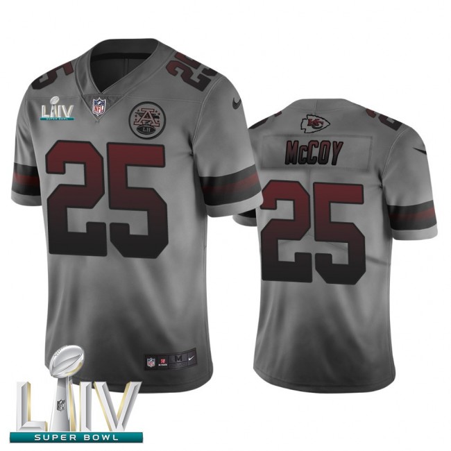 Kansas City Chiefs #25 LeSean McCoy Smoky Gray Super Bowl LIV 2020 Men's Nike Vapor Limited City Edition NFL Jersey